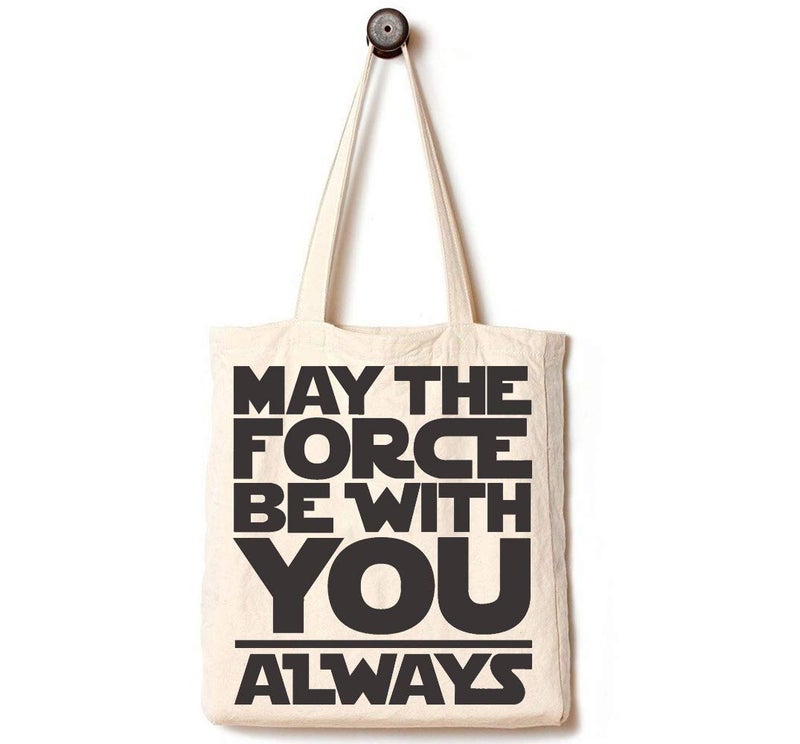 Andes Heavy Duty Flat-Bottom Canvas Tote Bag with Side Pockets - Handmade from12oz 100% Cotton, Reusable & Durable, May The Force be with You Always - Image 1